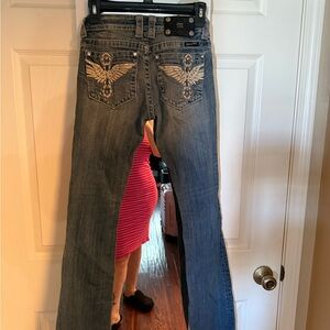 Miss Me Blue Boot Cut Jeans with Decorative Stitching